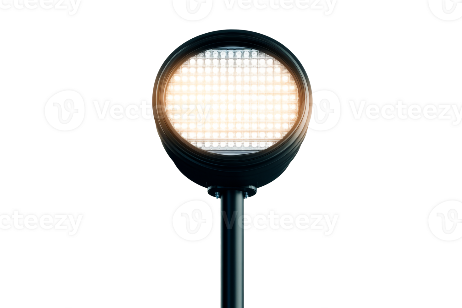 Bright round LED light on a pole with a transparent background png