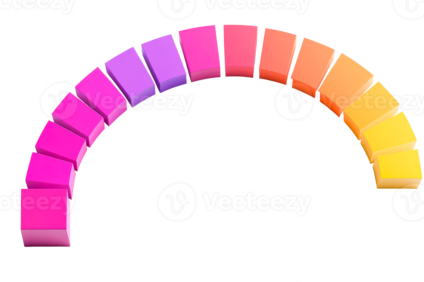 Colorful gradient blocks arranged in a curved pattern during daylight png