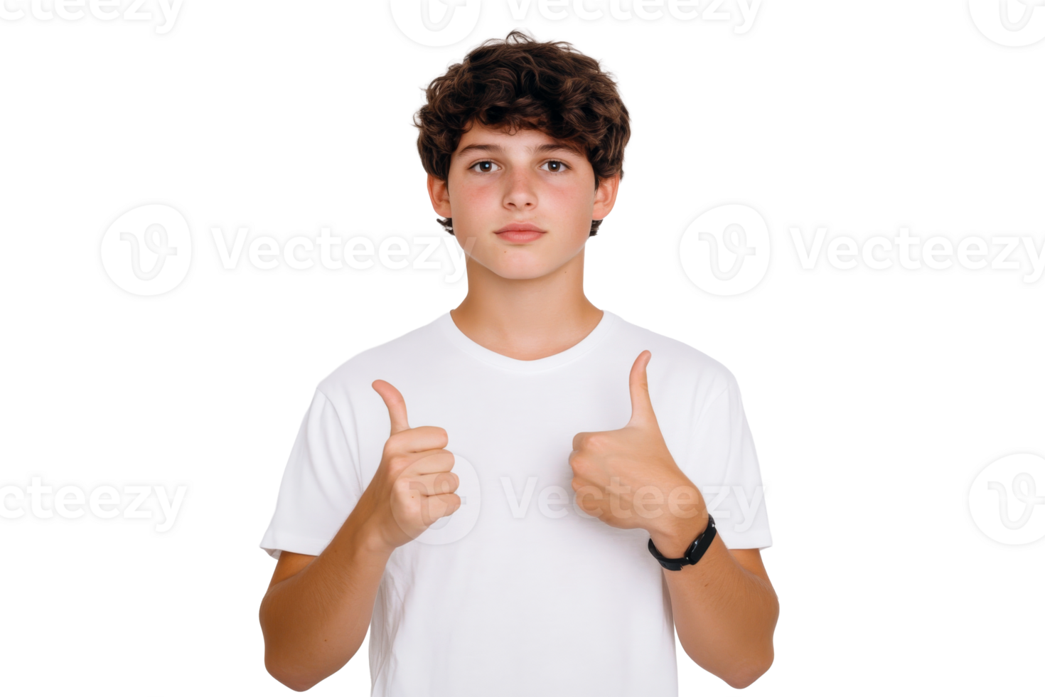 Young boy giving thumbs up with transparent background png