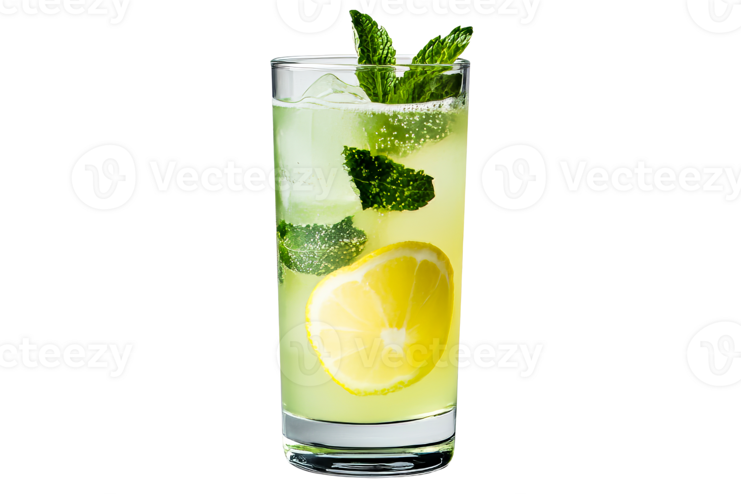 Refreshing mint lemonade beverage in a tall glass with ice png