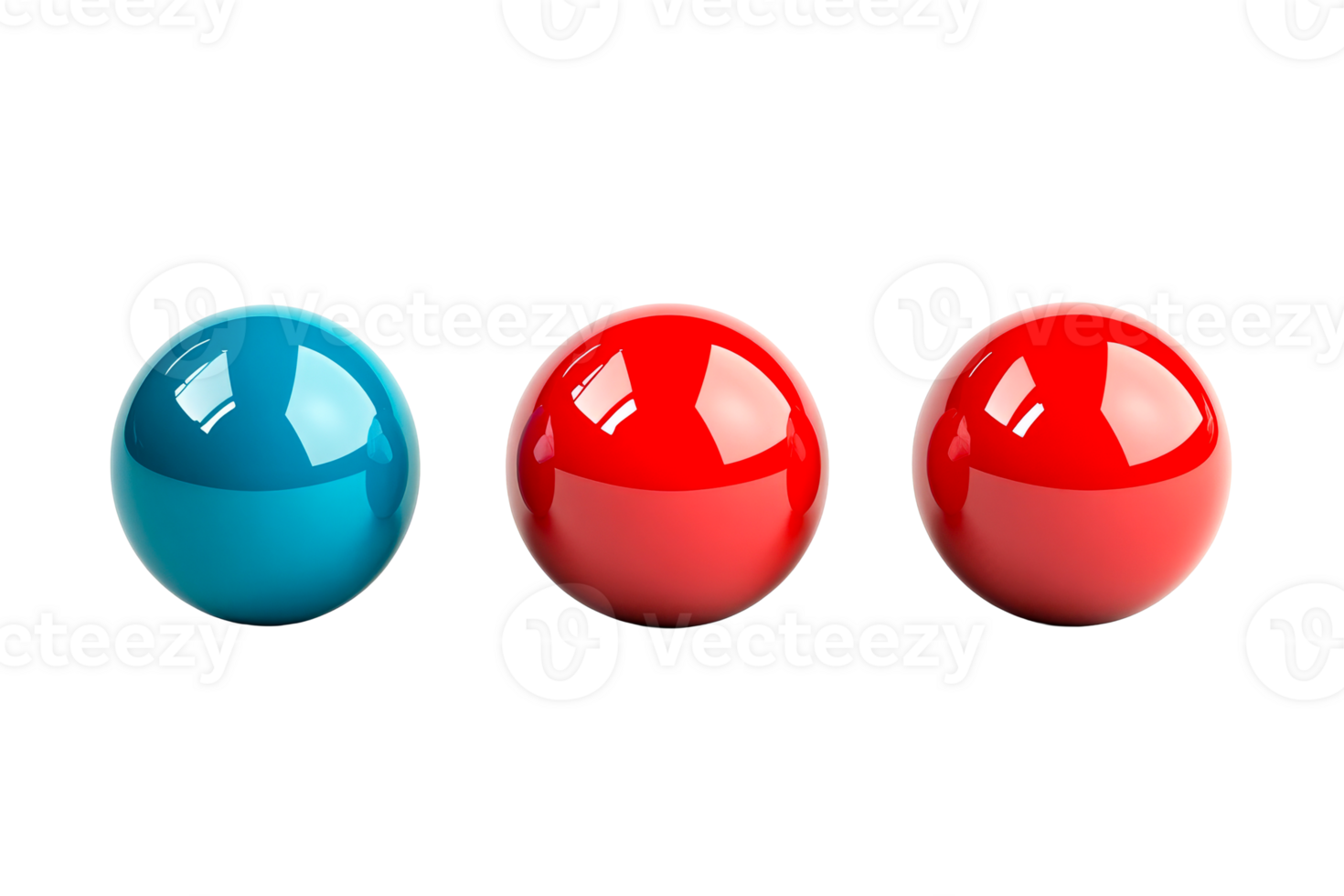 Three glossy balls in blue and red colors with smooth surfaces png
