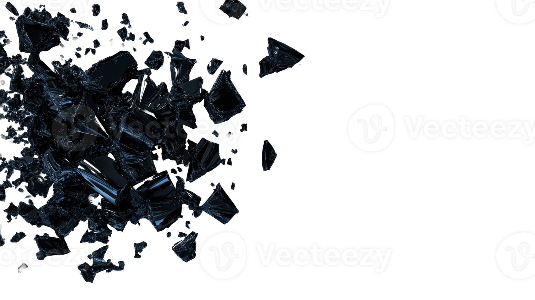 Shattered black mineral pieces on transparent background png