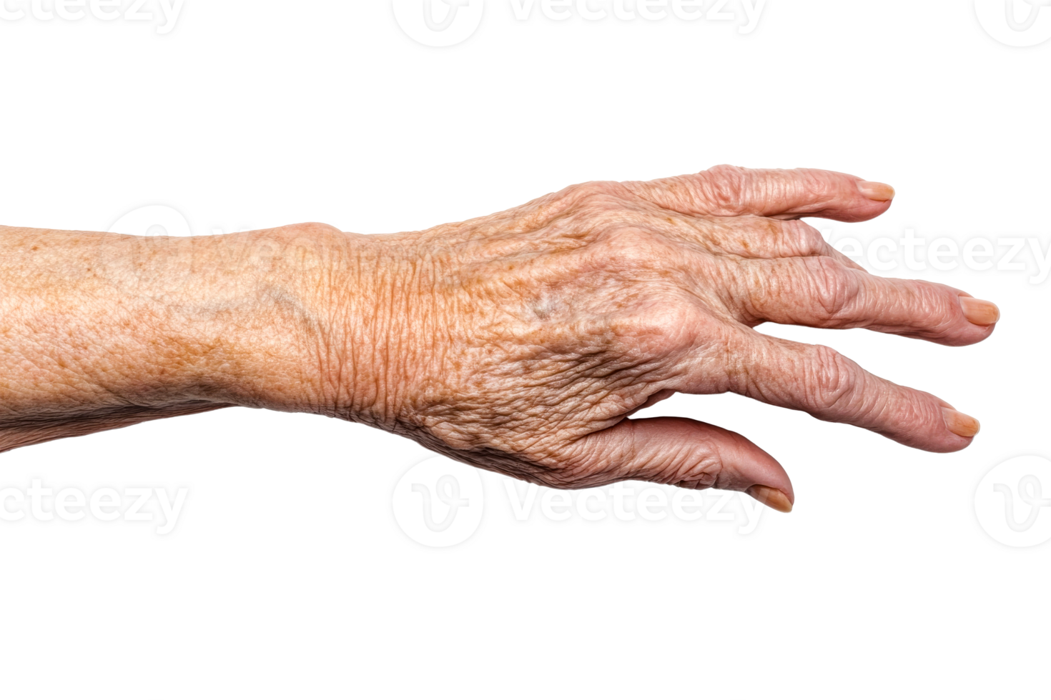 Elderly hand reaching forward with detailed skin texture png