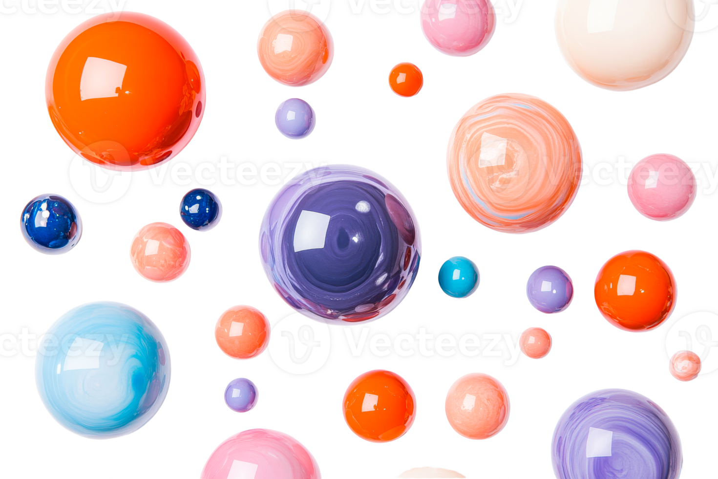 Colorful glossy spheres floating against a transparent background png