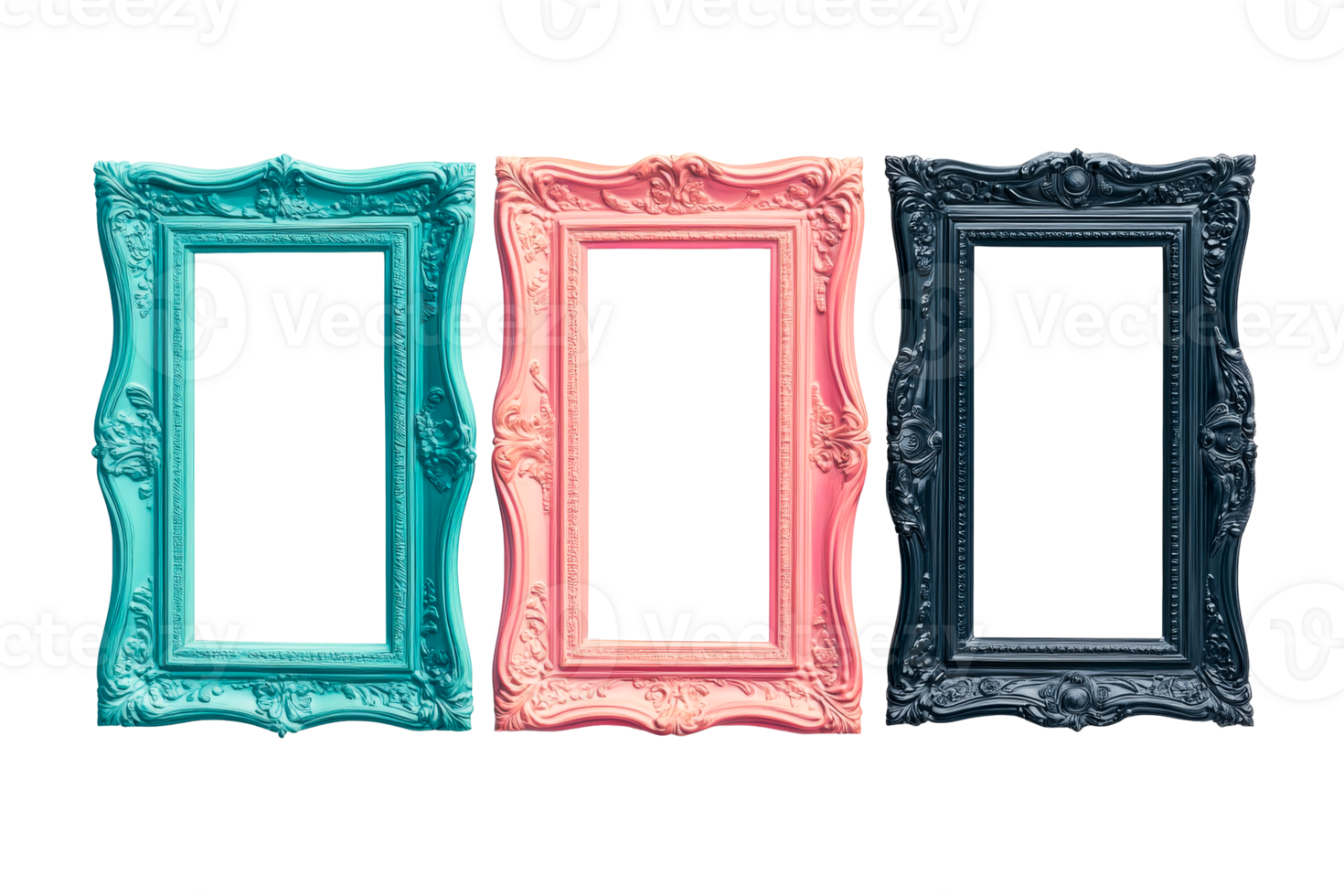 Decorative frames in three vibrant colors for wall display png