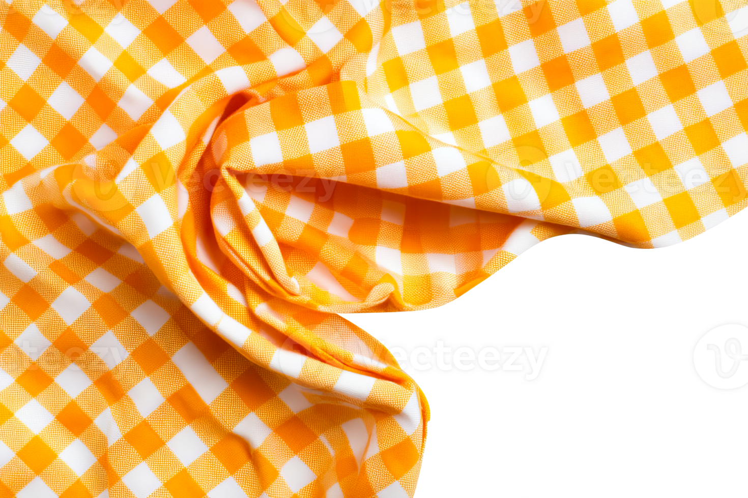 Yellow checked fabric with folds on a transparent background png