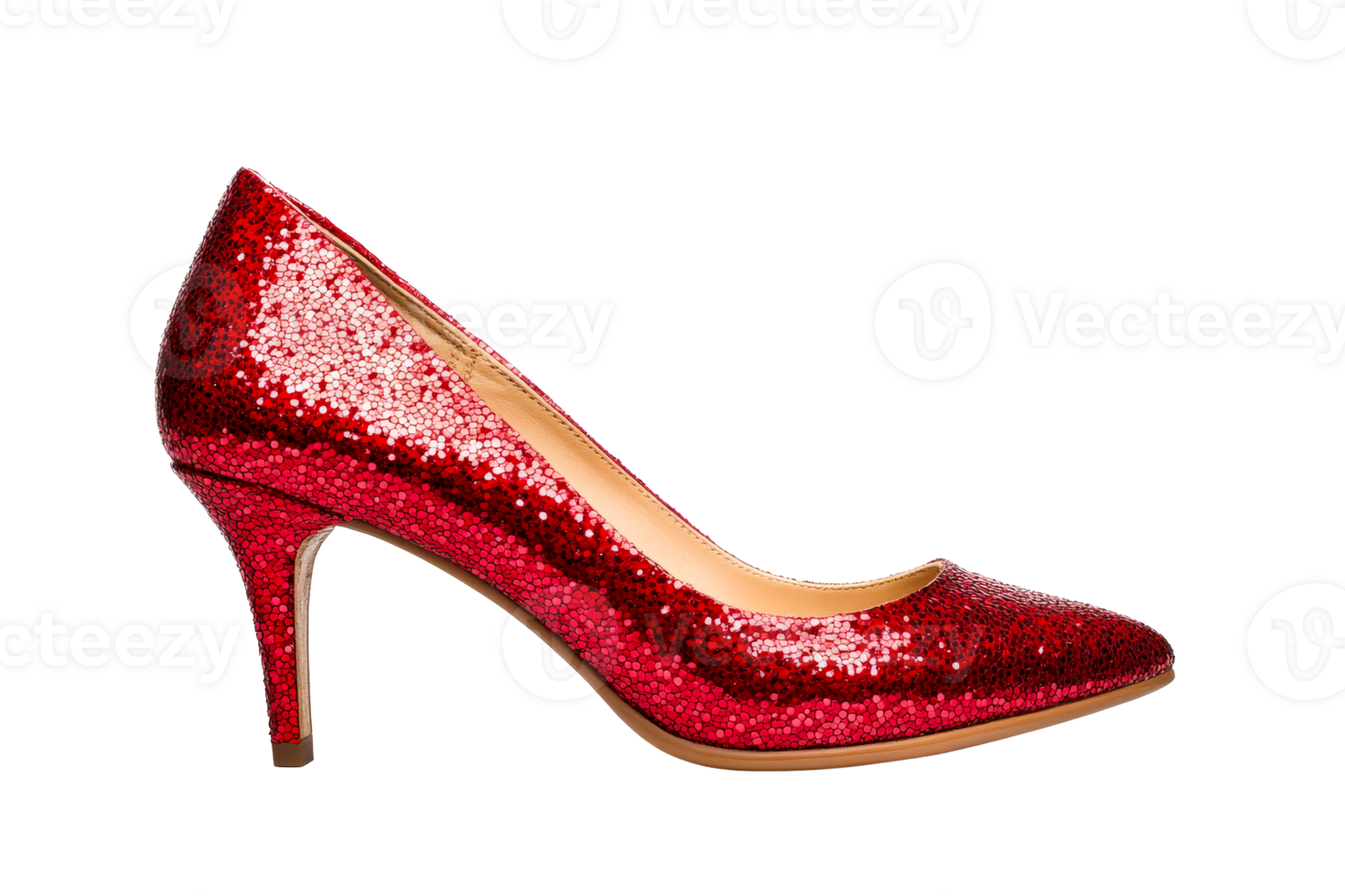 Stylish red glitter high heel shoe on transparent background png