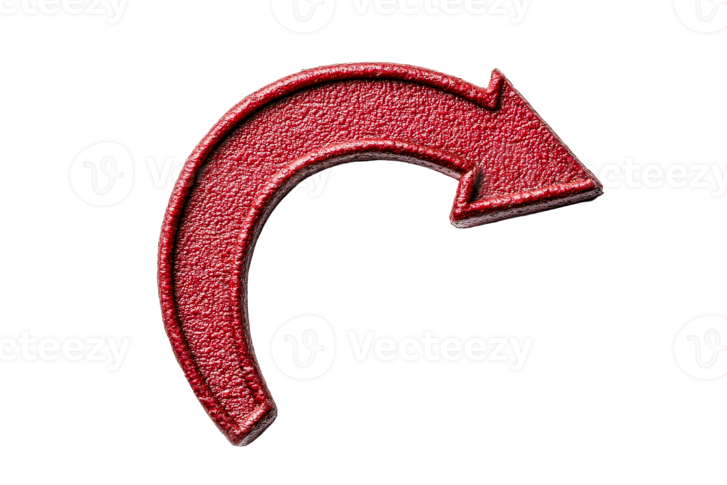 Red right arrow sign with textured surface on transparent background png