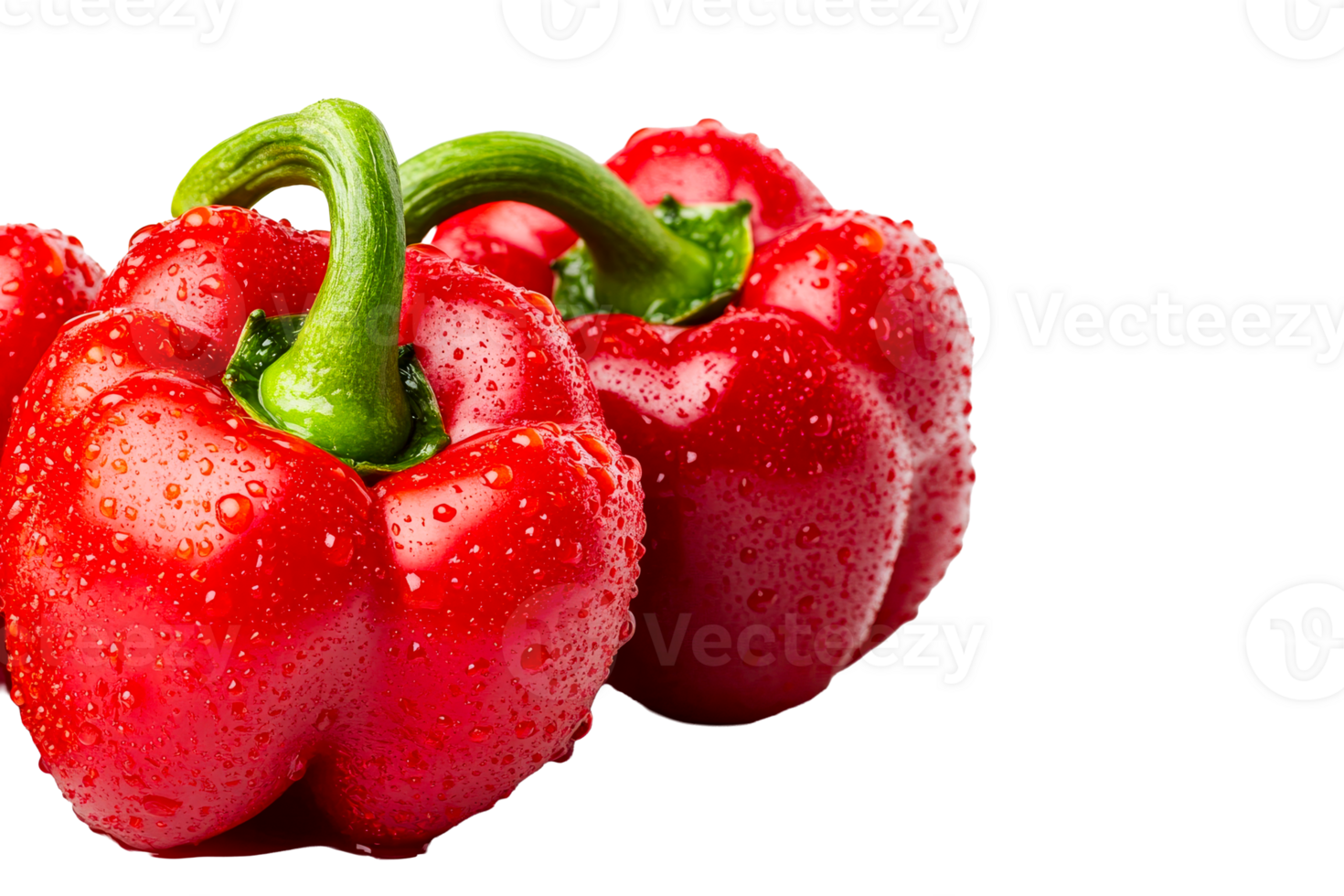 Fresh red bell peppers with droplets on a transparent background png