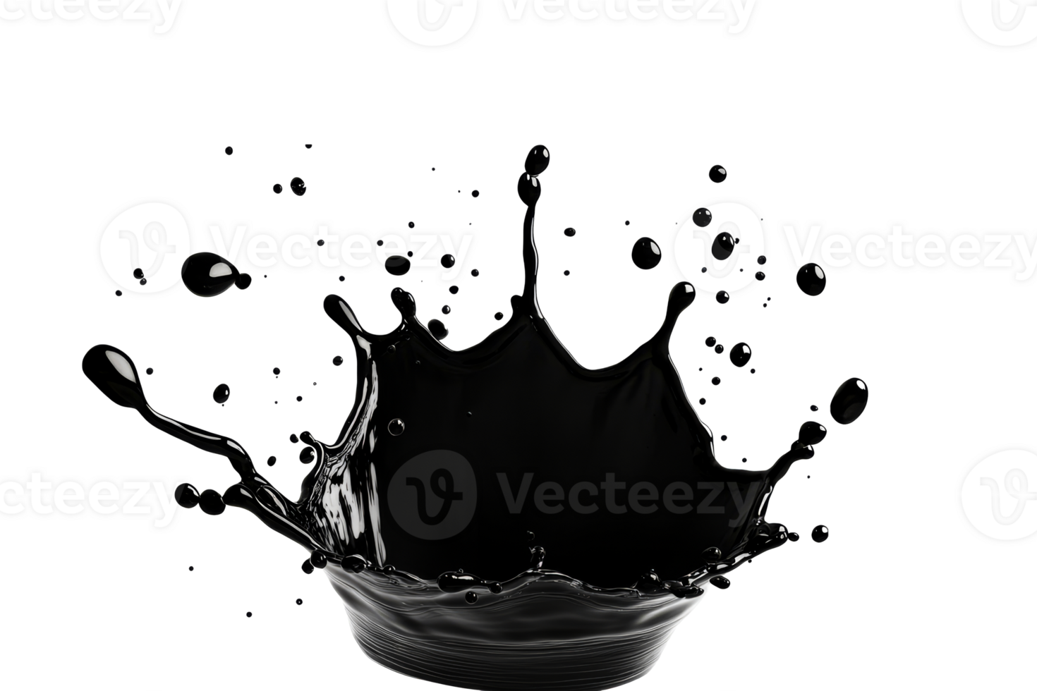 Dynamic splash of black liquid on a transparent background png