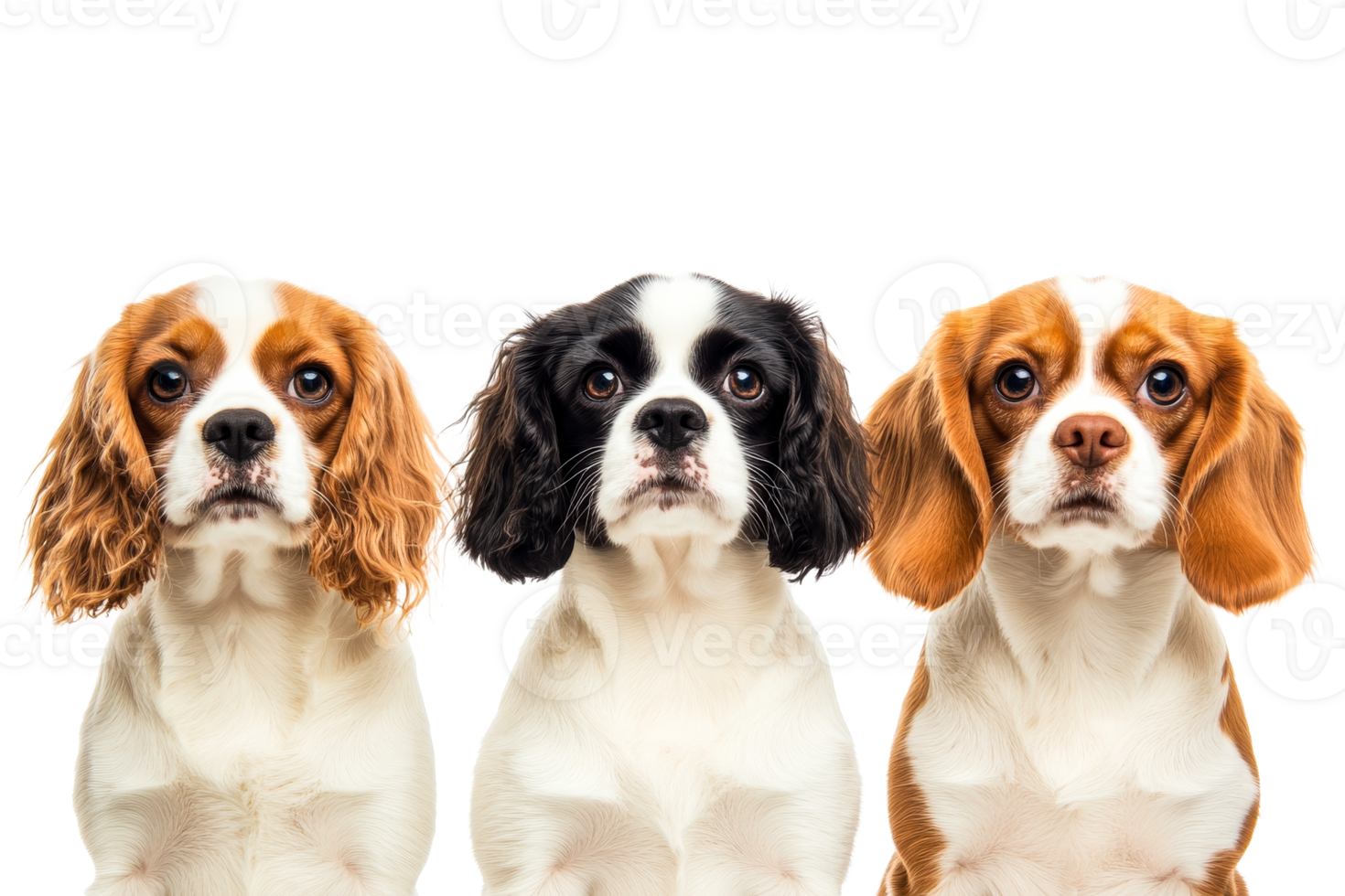 Three expressive dogs with different fur patterns and colors png