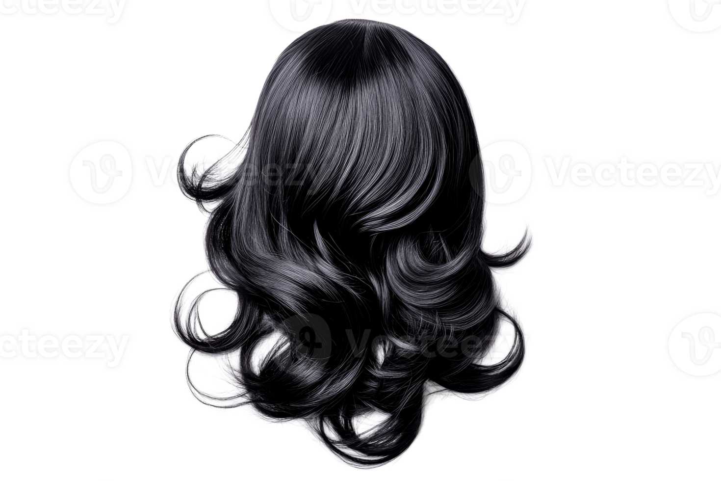 Elegant long black hair with soft waves on a transparent background png