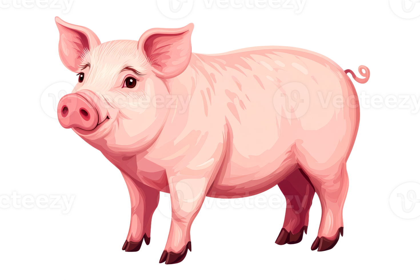 Cute pink pig standing on transparent background png