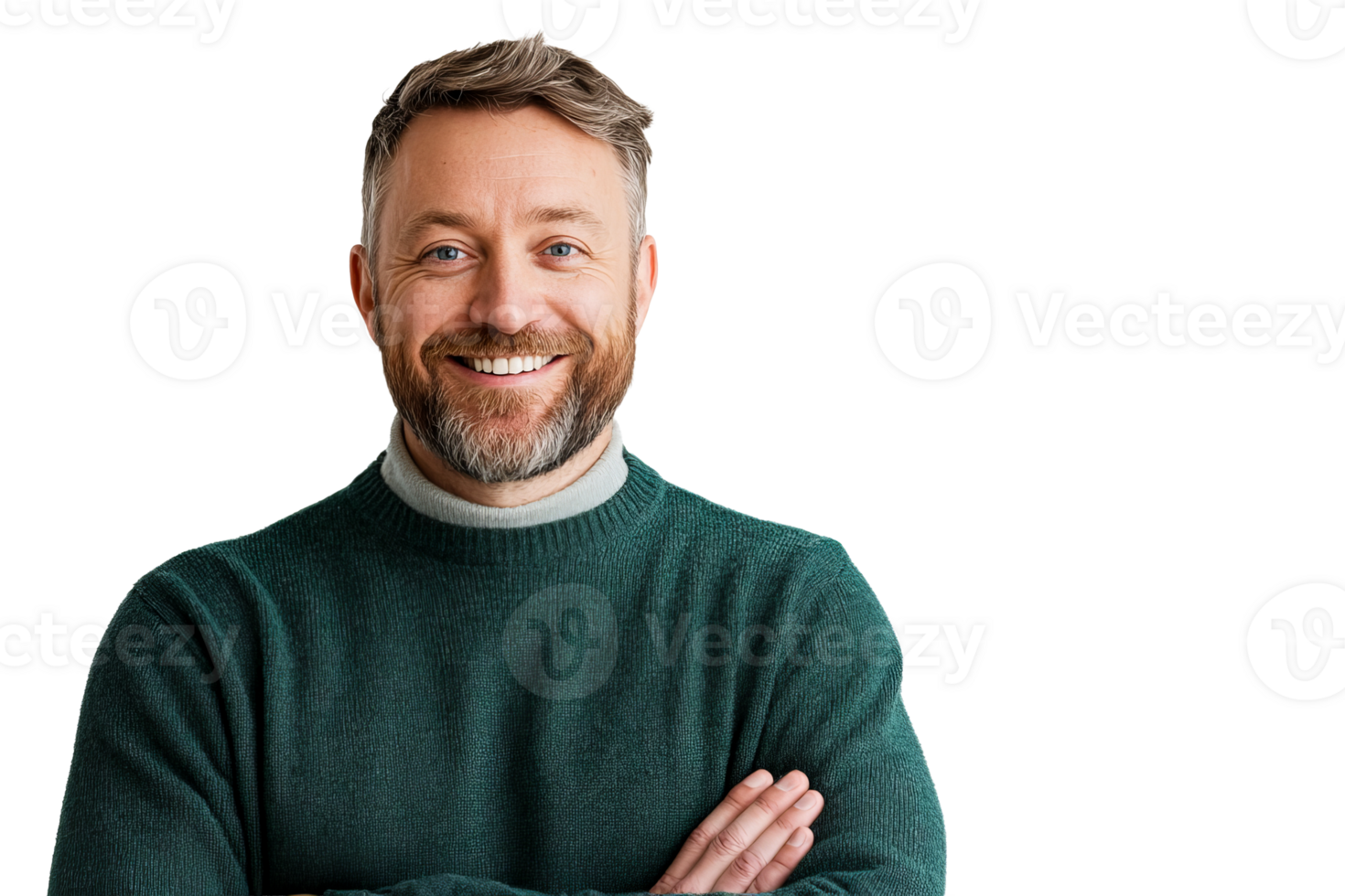 Happy man with beard smiling on transparent background png
