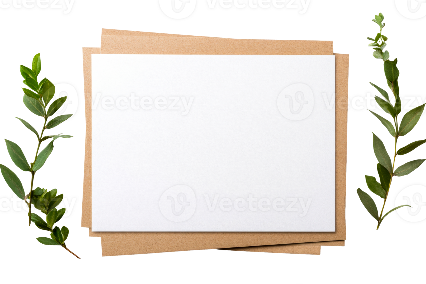 White paper surrounded by green leaves on a clear backdrop png