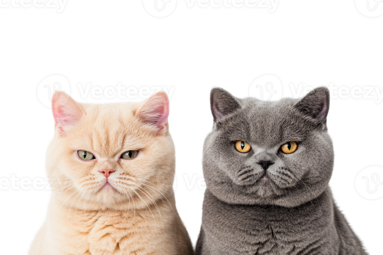 Two cats posing calmly with transparent background in studio png