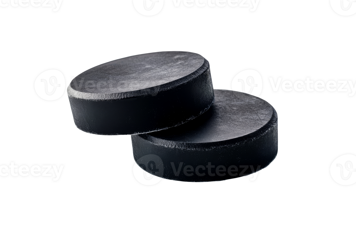 Two black circular pucks on a transparent background png