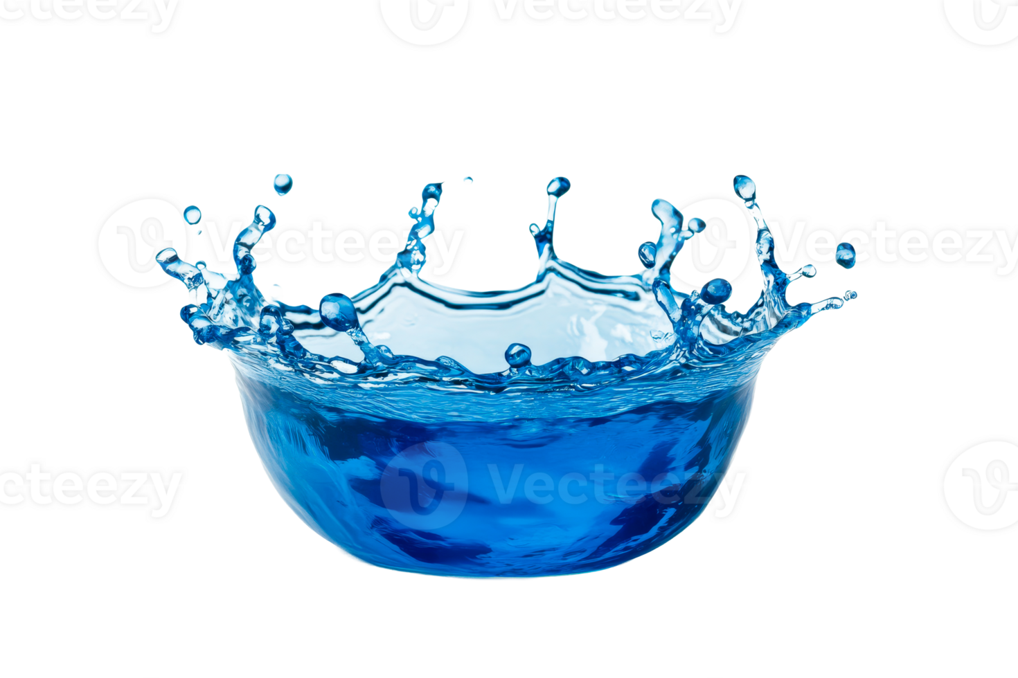 Splash of water in a bowl creating dynamic patterns in blue png