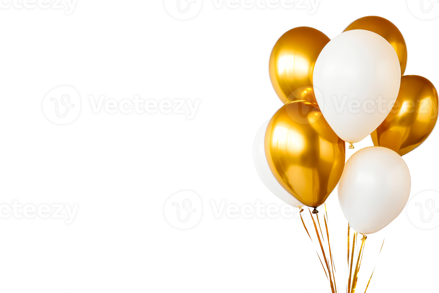 Gold and white balloons for celebration on transparent background png