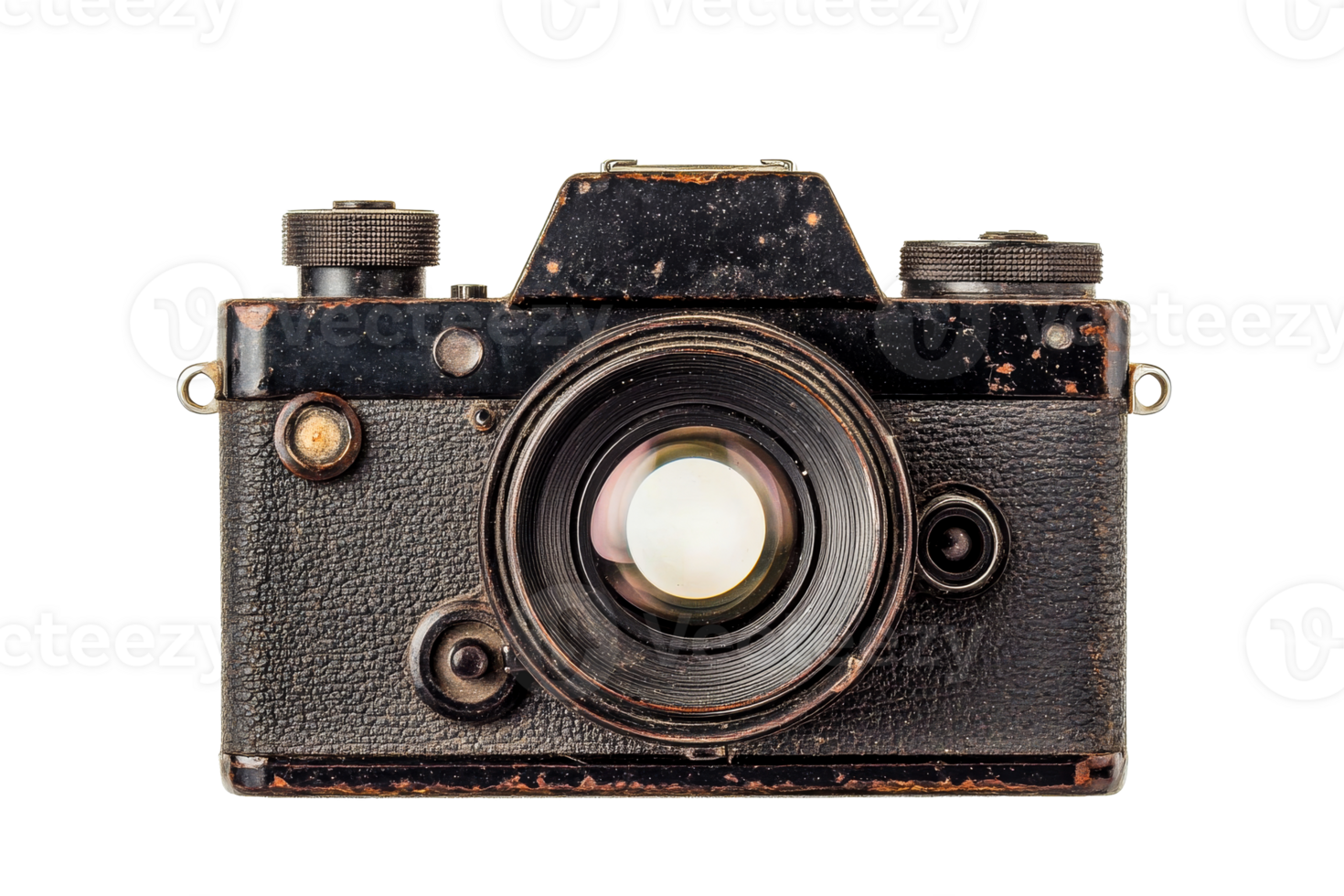 Vintage camera with worn texture and classic design from the past png
