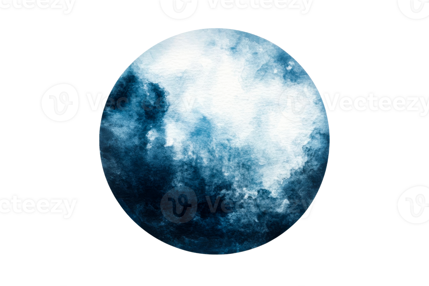 Artistic watercolor depiction of cloudy sky in circular shape png