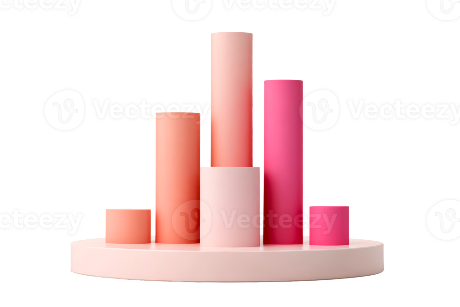 Cylinders on pedestal, in pastel colors, modern design, cut out transparent png