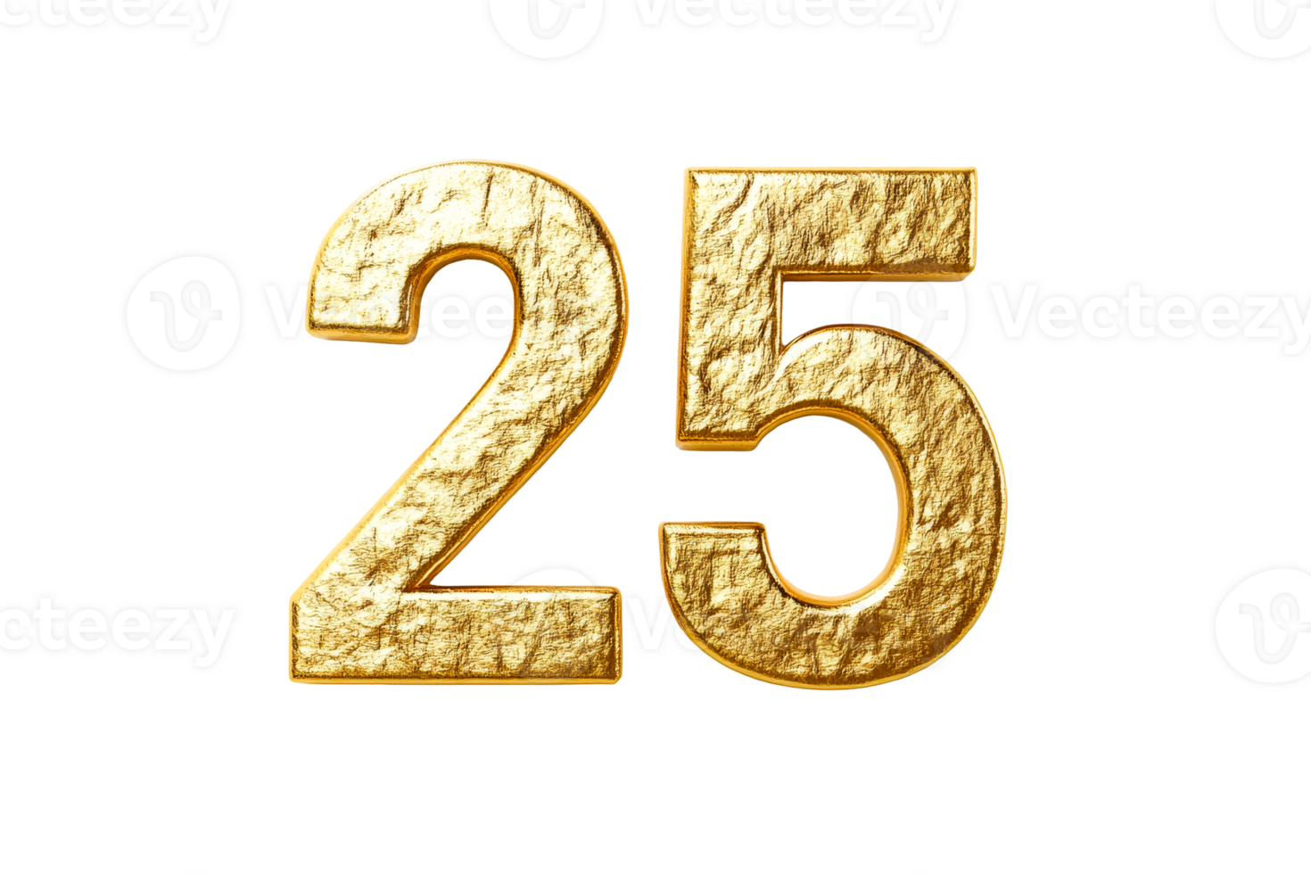Gold number 25 on black, textured font and elegant design , cut out transparent png
