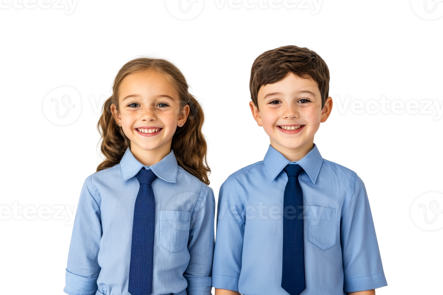 Two Smiling Children Wearing School Uniforms and Ties, cut out transparent png