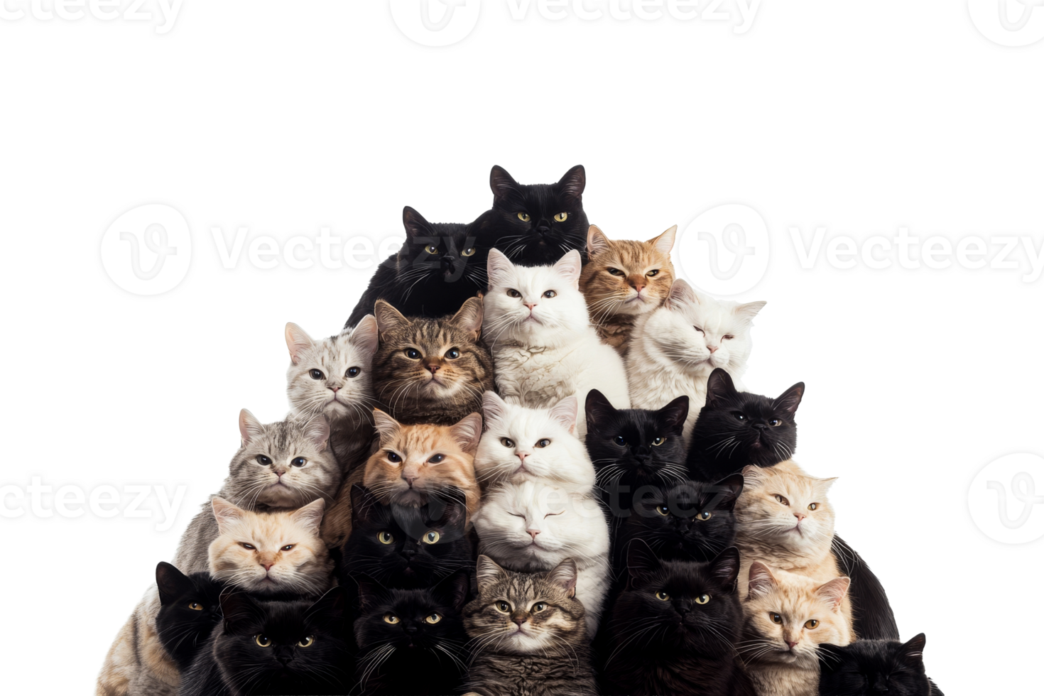 Many cats together in a pile, cat pyramid, cut out transparent png