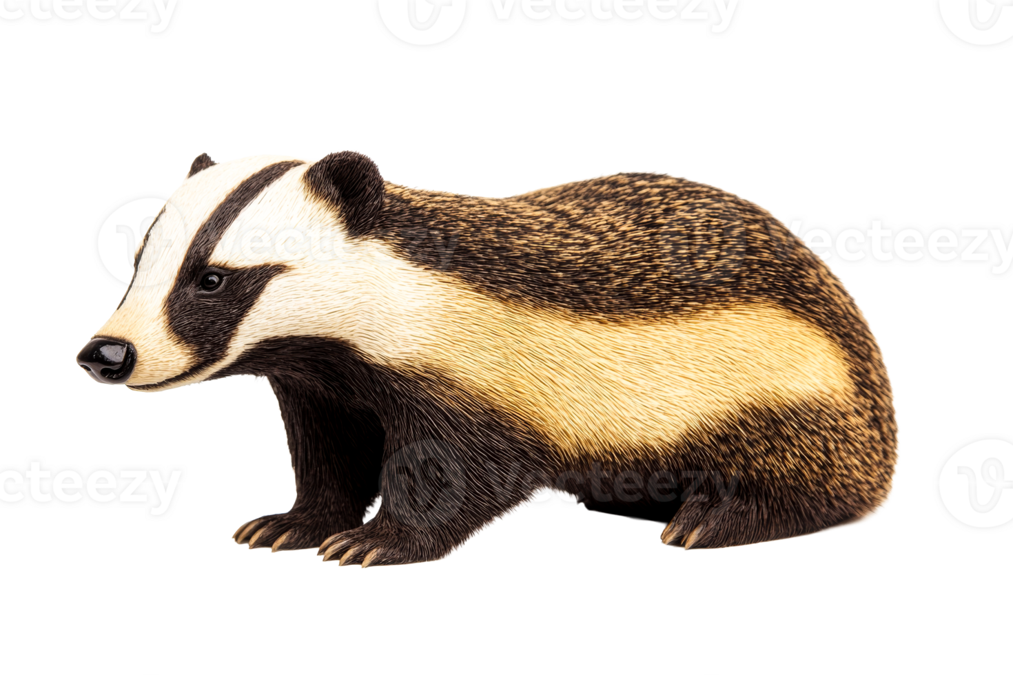 Badger animal figure detailed isolated on black background, cut out transparent png