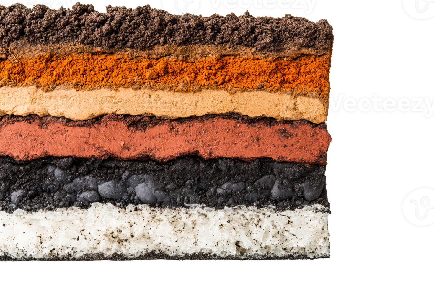 Soil layers profile, cross section geological formation, cut out transparent png