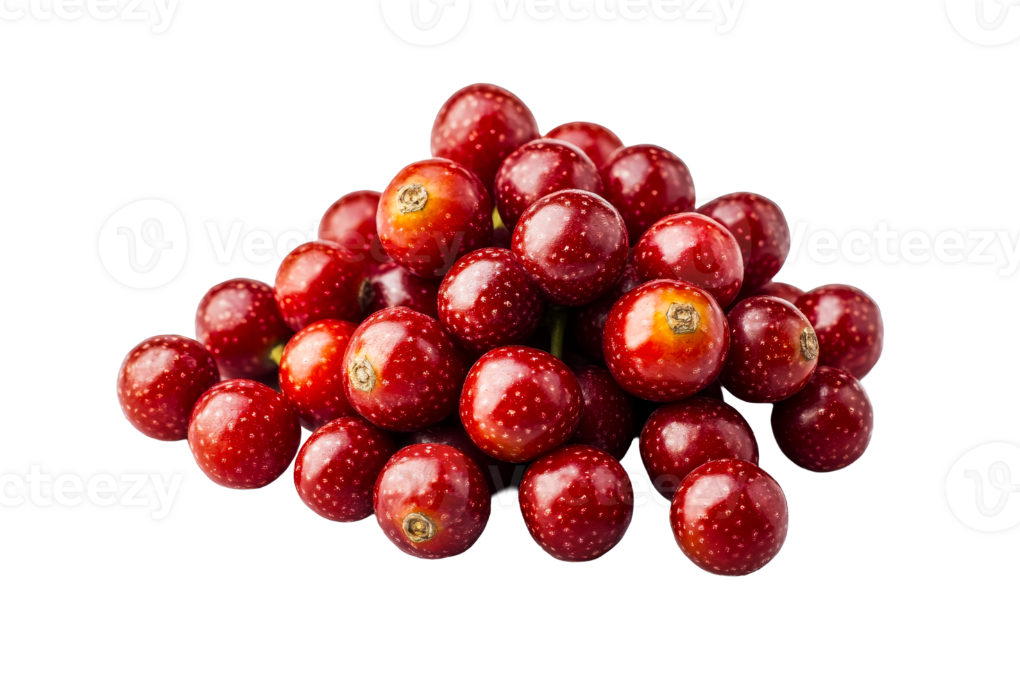 Pile of shiny red acerola cherries, isolated, healthy food, diet, cut out transparent png