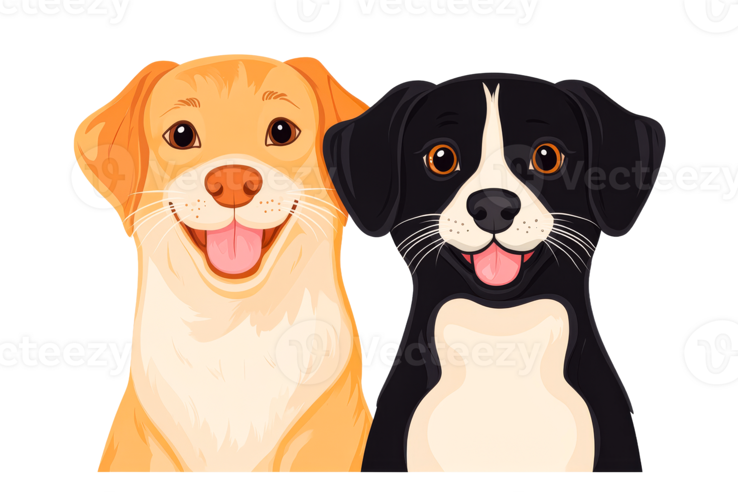 Two cartoon dogs side-by-side smiling with their tongues out, cut out transparent png