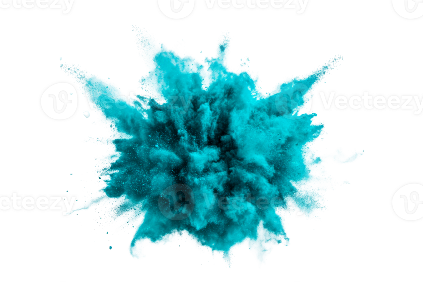 Aquamarine colored powder explosion, abstract design, vibrant texture, cut out transparent png