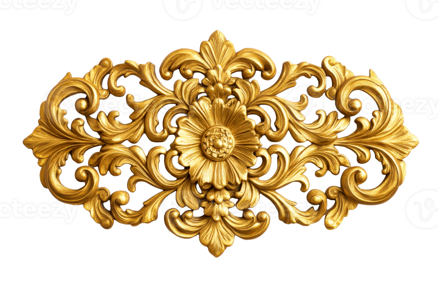 Elegant golden baroque design, ornamental floral pattern , cut out transparent png