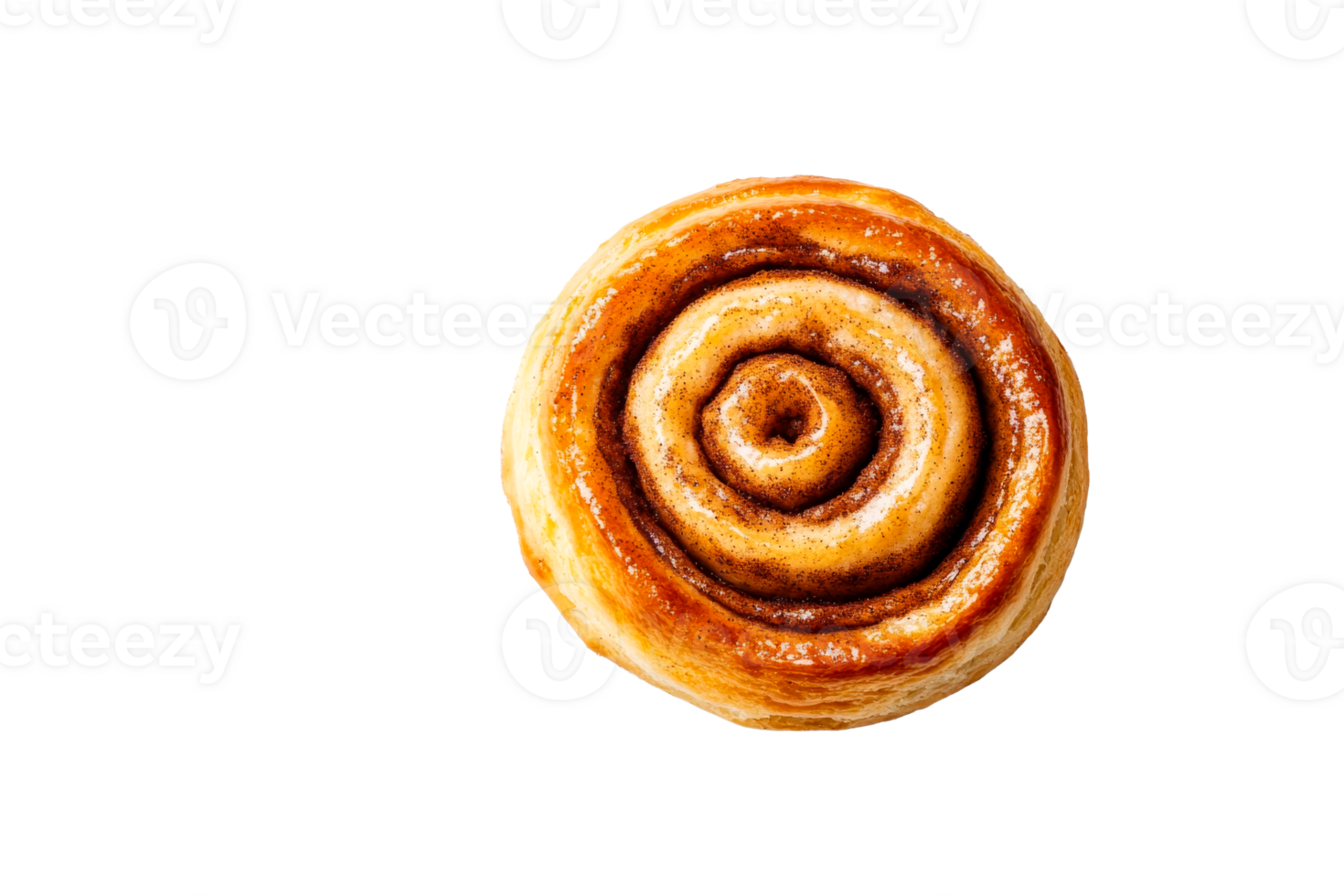 Cinnamon swirl roll, close-up pastry product view, delicious baked dessert, cut out transparent png
