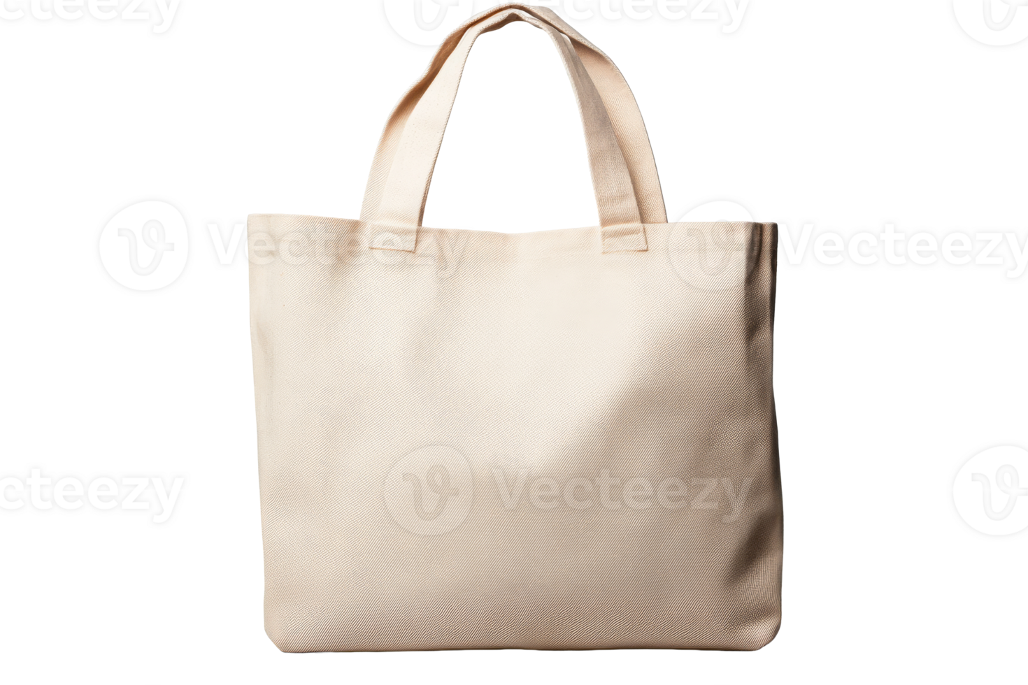 Plain beige canvas tote bag with handles, isolated, cut out transparent png