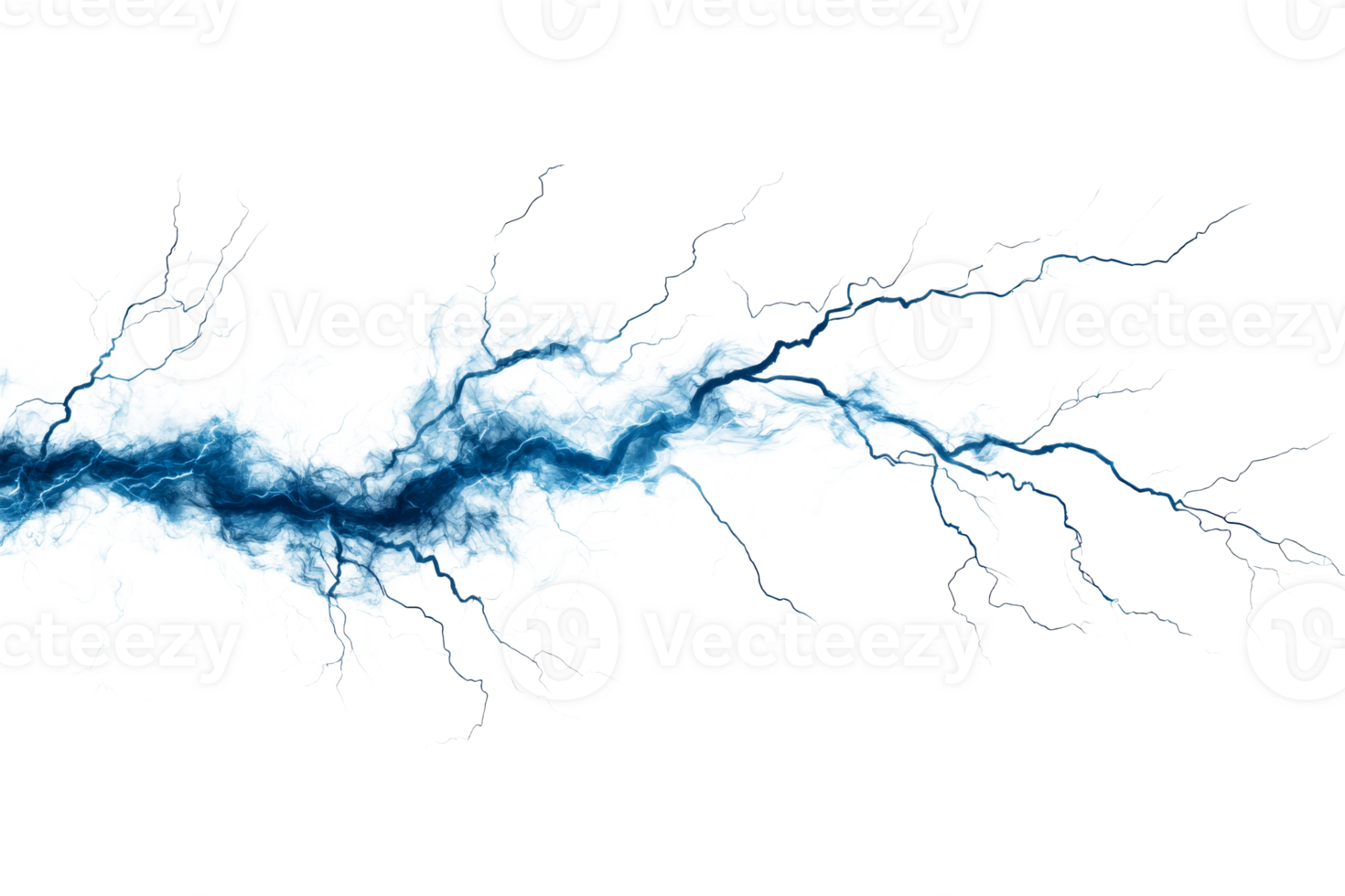 Electric discharge with blue glow and lightning strikes, cut out transparent png