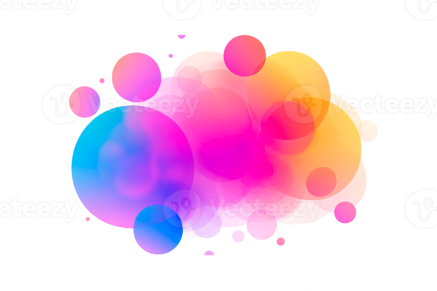 Vibrant gradient circles overlapping on black background, cut out transparent png