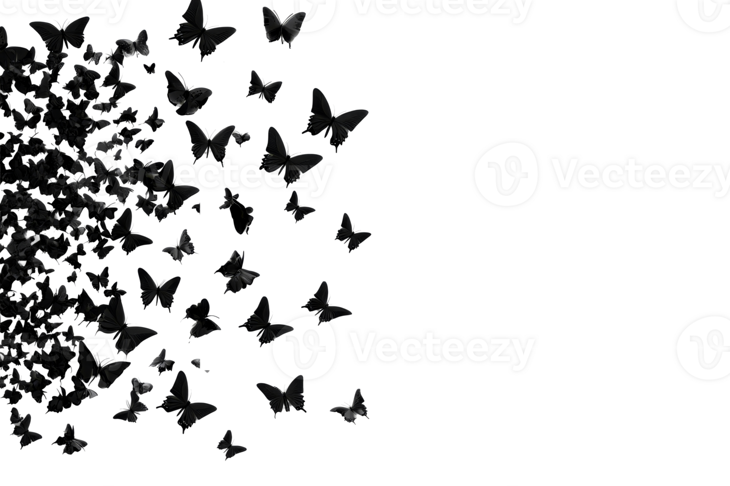 Ethereal butterflies, flowing from dark abyss, cut out transparent png
