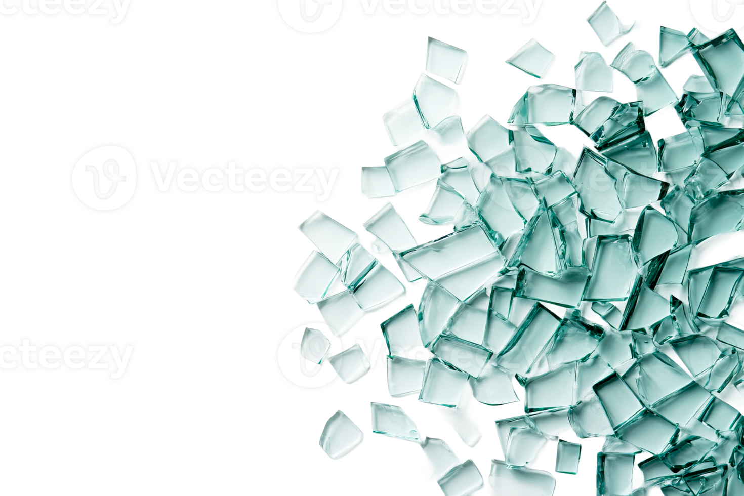 Broken glass with sharp shards on black background, cut out transparent png