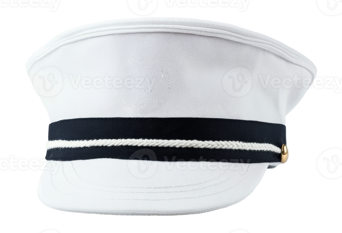 White captain cap with band and rope, cut out transparent png