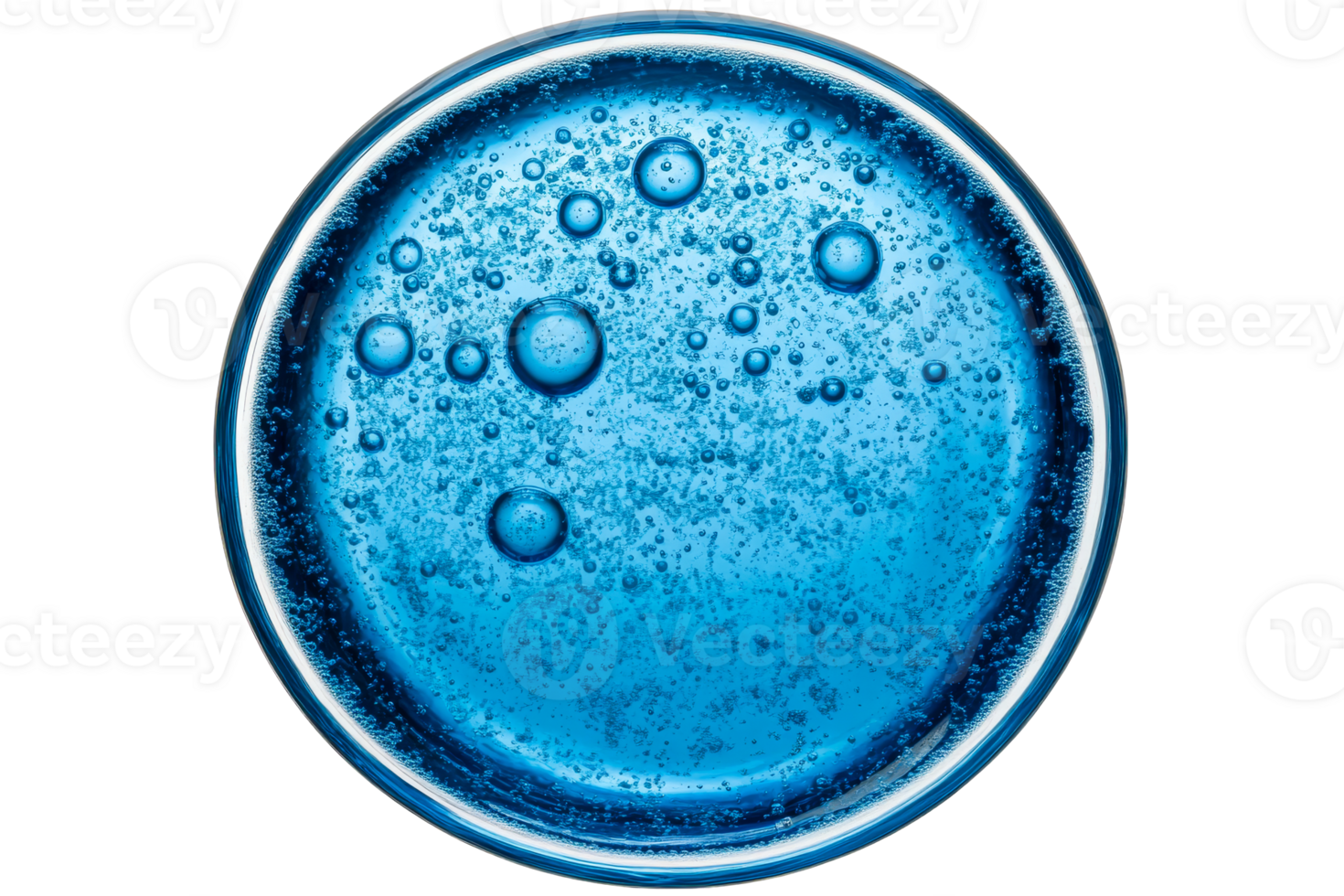 Transparent Blue Liquid with Bubbles in Glass Container, cut out transparent png