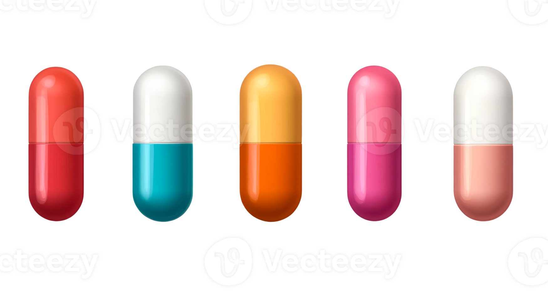Group of colorful capsules on black background, cut out transparent png