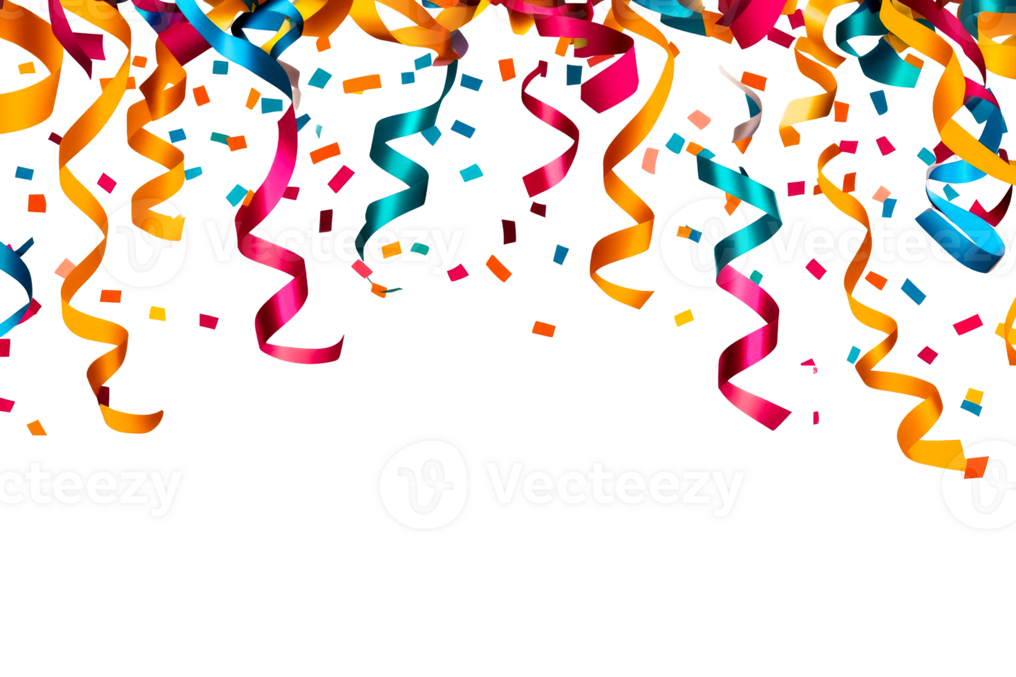 Festive Colorful Streamers and Confetti Celebration, cut out transparent png
