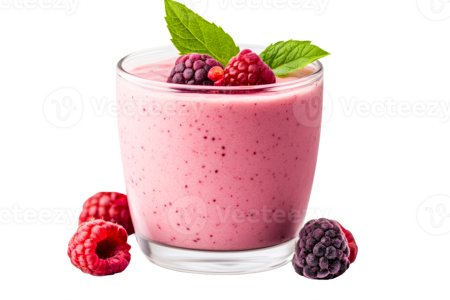 Berry smoothie with raspberries and mint, refreshing drink, cut out transparent png
