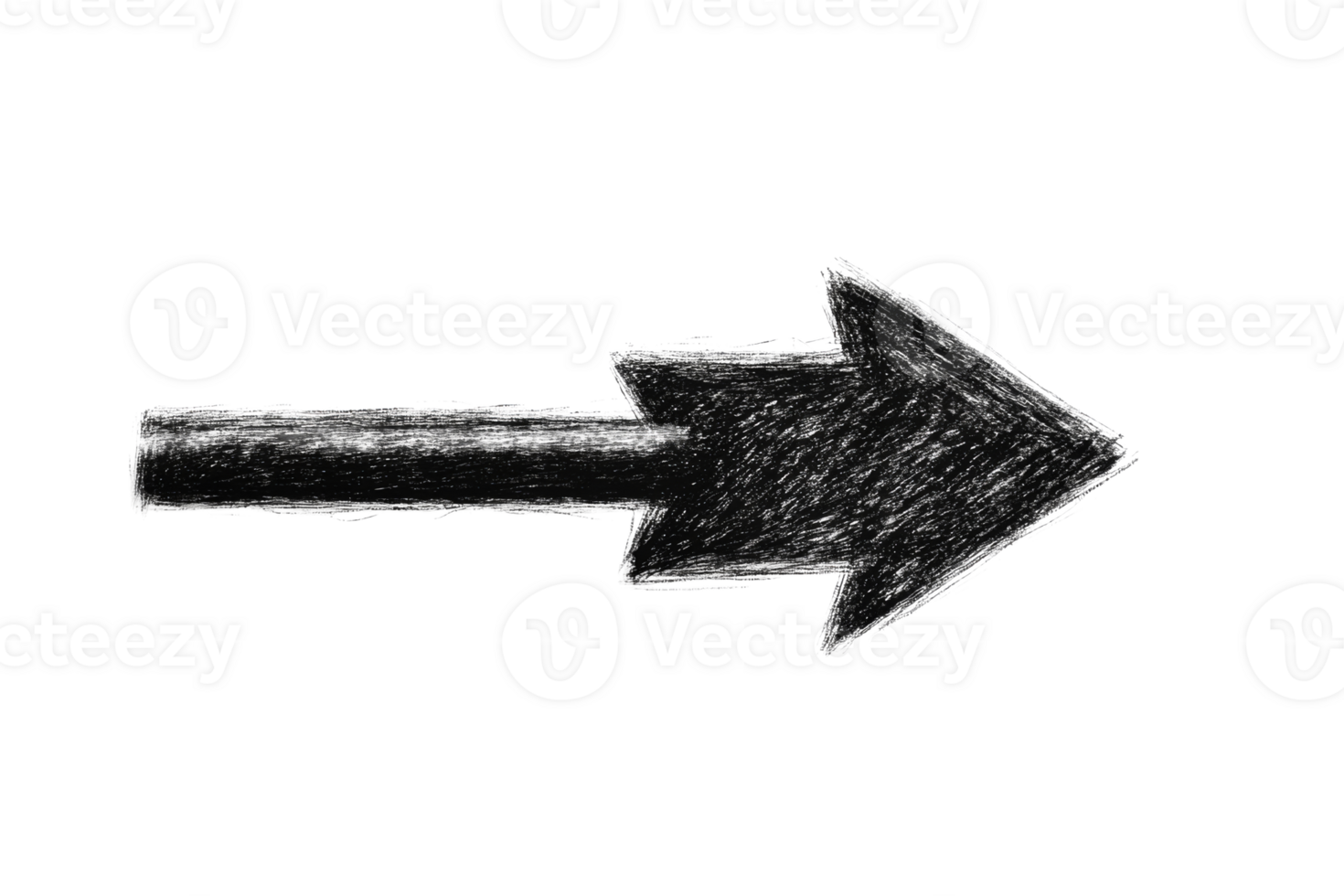 Sketchy arrow pointing right on black background, cut out transparent png