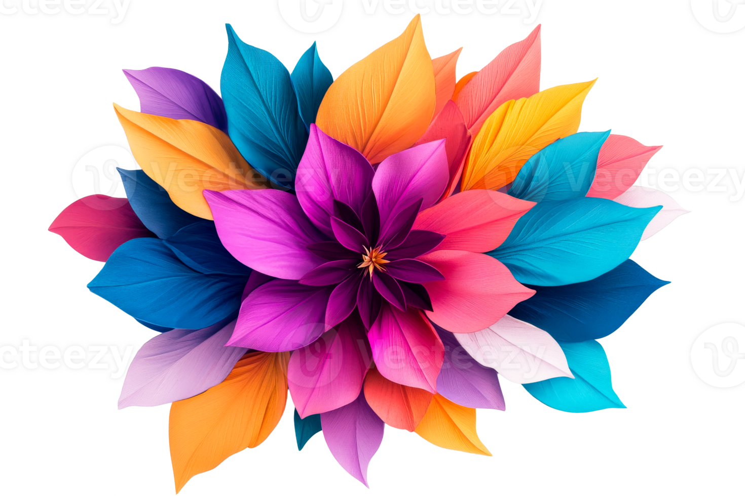 Vivid floral arrangement with colorful petals, detailed design, cut out transparent png