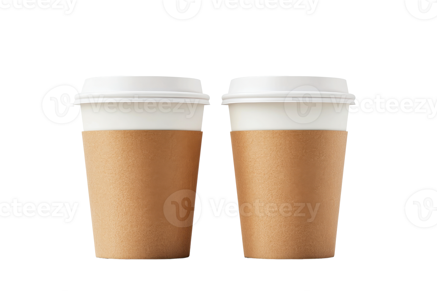 Two takeaway cups of coffee on black background, cut out transparent png