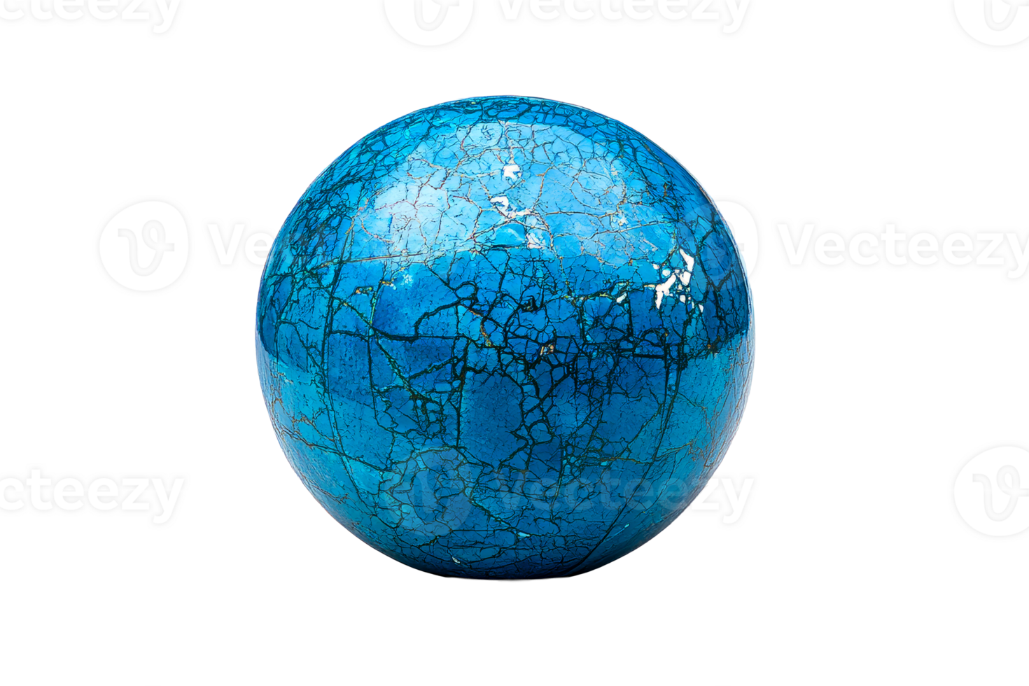 Cracked blue sphere, detailed surface texture, pattern, abstract , cut out transparent png